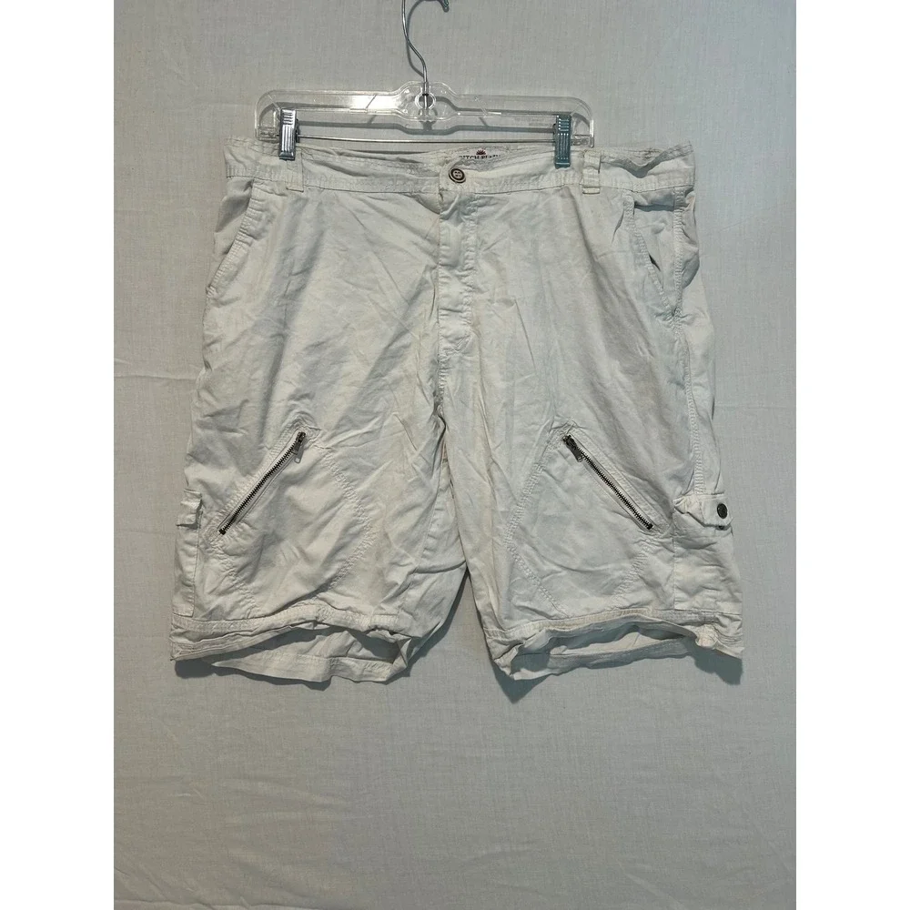 Ditch Plains Ricky Singh Mens Off White Cotton Cargo Shorts Size 40 Utility Zip